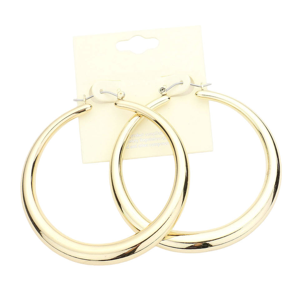 Gold Metal Hoop Pin Catch Earrings, are crafted from a strong metal alloy. The lightweight design ensures optimum comfort for all-day wear, and the pin catchback closure ensures a secure fit. Perfect for any occasion. A go-to staple in your wardrobe. Great gift idea for your Wife, Mom, your Loving one, or any family member.