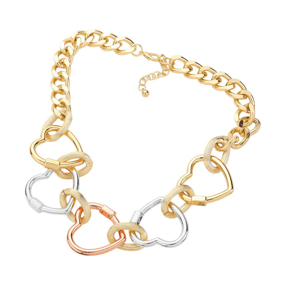 Gold Multi Oversized Metal Open Heart Link Jewelry Set. Upgrade your accessory collection. This versatile set features oversized metal open-heart links that add a modern touch to any outfit. Crafted with high-quality materials, this set is durable and stylish. Elevate your look with this must-have jewelry set today.