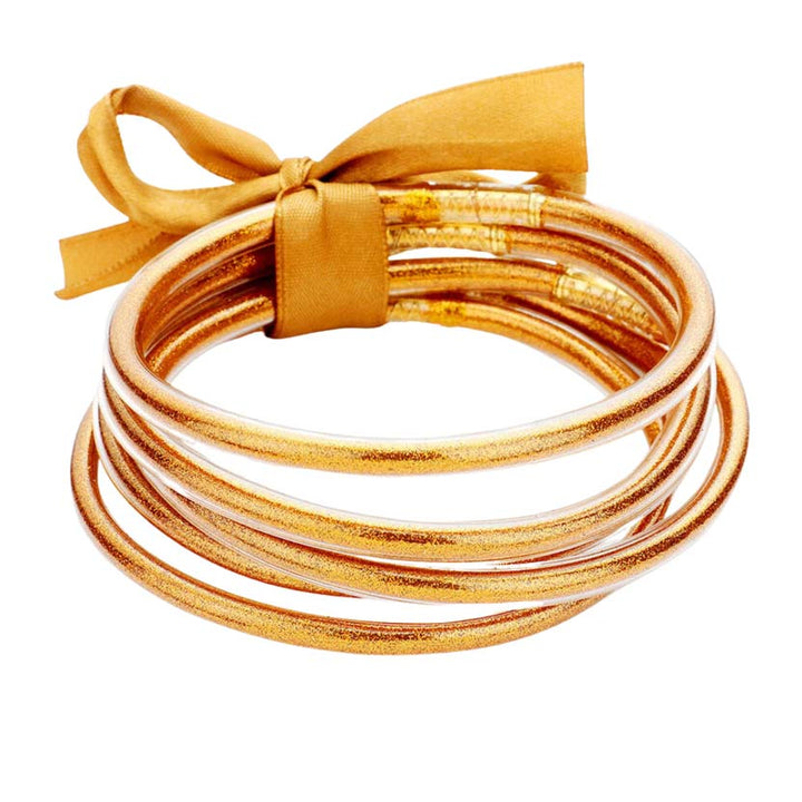 Gold Orange 5PCS - Glitter Jelly Tube Bangle Bracelets, Perfect decoration as a formal or casual wear at a party, work or shopping for ladies and girls to wear. The bracelet is filled with enough glitter, it's sparkled in the light. Beautiful bracelets will help you get more compliments in your everyday wear. This bangles is an exquisite gift for ladies and girls during different occasions, such as birthday, anniversary, Valentine's Day, Christmas and other special days.