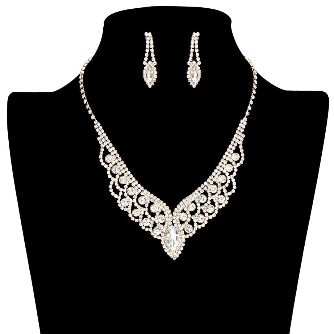 Gold Oval Crystal Rhinestone Pave V Collar Necklace, is an exquisite and gorgeous necklace that will surely amp up your beauty and show your perfect class. It adds a gorgeous glow to your outfit on special occasions. Perfect gift for Birthday, Anniversary, Wedding, Bridal Shower, Mother's Day, Graduation, Prom Jewelry, etc.