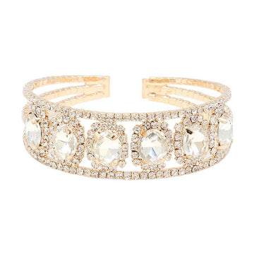 Gold Oval Stone Accented Cuff Evening Bracelet, Crafted in quality materials, it features an oval-shaped stone accented by cuff design and is perfect for any special occasion. Wear it for special or casual events with friends. Perfect gift for birthdays, weddings, bridal showers, anniversaries, or any other special day.
