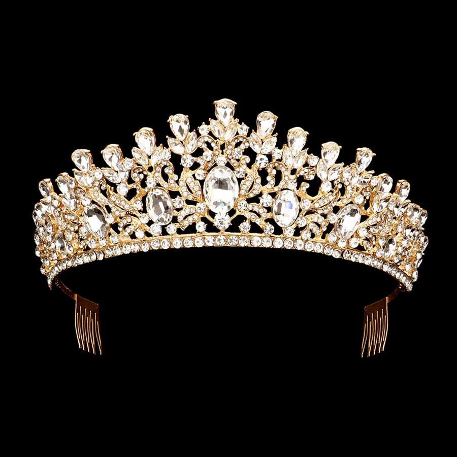 Gold Oval Stone Pointed Princess Tiara, An elegant addition to any ensemble, beautifully crafted with a sparkling oval stone. Its pointed shape lends a timeless and timelessly beautiful look to any special occasion. Suitable for Weddings, Engagements, Birthday Parties, or Any Occasion You Want to Be More Charming! 