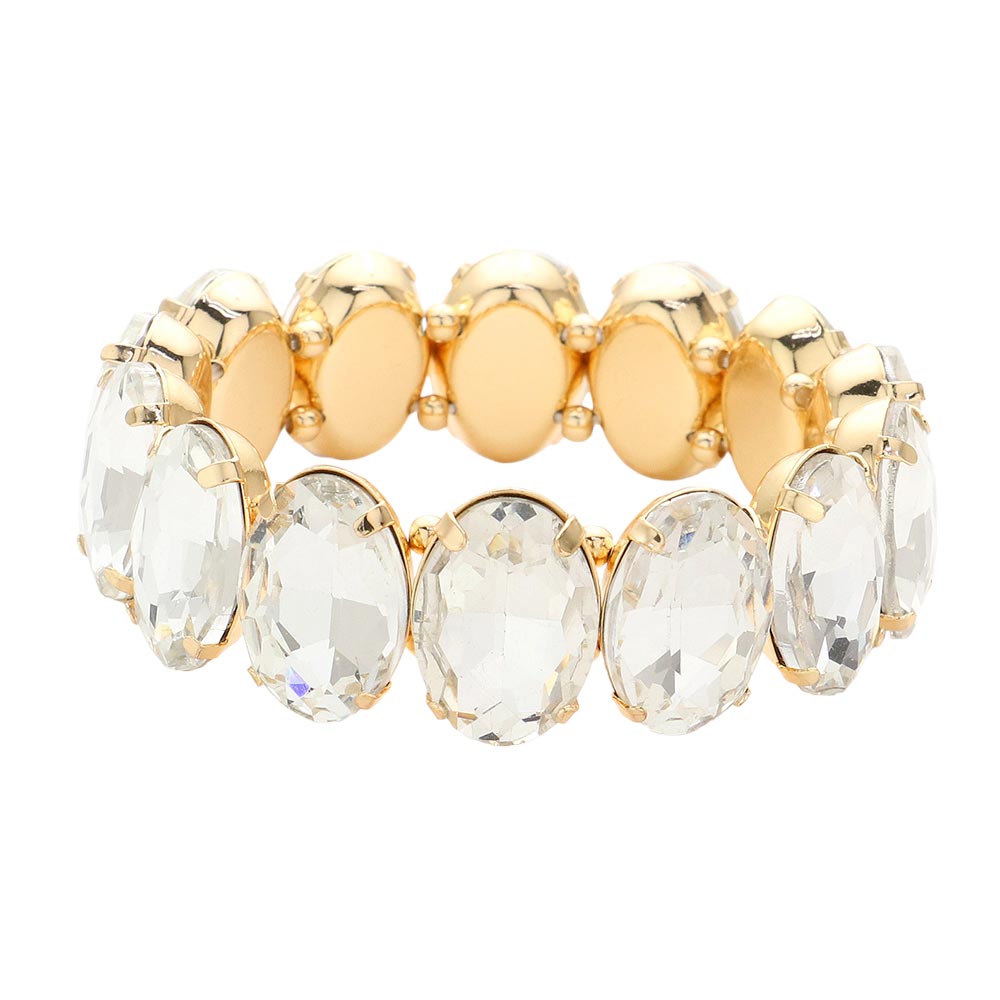 Gold Oval Stone Stretch Evening Bracelet, get ready with this oval stone bracelet to receive the best compliments on any special occasion. This classy evening bracelet is perfect for parties, Weddings, and Evenings. Awesome gift for birthdays, anniversaries, Valentine’s Day, or any special occasion.