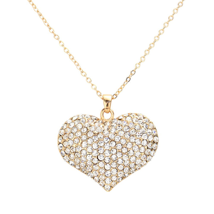 Gold-Pave crystal rhinestone heart pendant necklace is expertly crafted with precision and sparkle in mind. With its elegant design, it adds a touch of glamour and romance to any outfit. Made from high-quality materials, it's durable and long-lasting, making it the perfect addition to any jewelry collection.