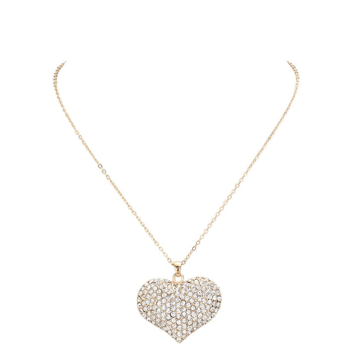 Gold-Pave crystal rhinestone heart pendant necklace is expertly crafted with precision and sparkle in mind. With its elegant design, it adds a touch of glamour and romance to any outfit. Made from high-quality materials, it's durable and long-lasting, making it the perfect addition to any jewelry collection.