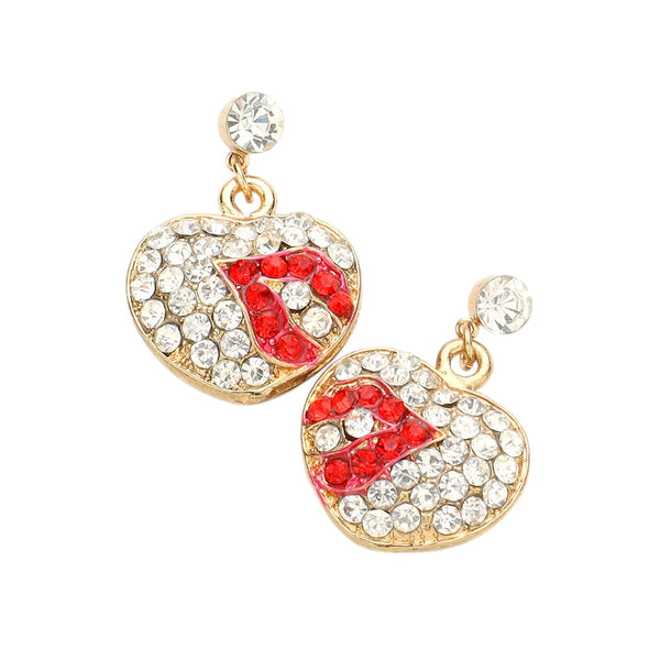 Gold Pave Heart Lips Earrings, put on a pop of color to complete your ensemble. jewelry that fits your lifestyle! Luminous heart lips design and stones give these earrings an elegant look to make you stand out on any special occasion. These earrings can be given as a gift on Christmas, Valentine's Day, or other festivals.