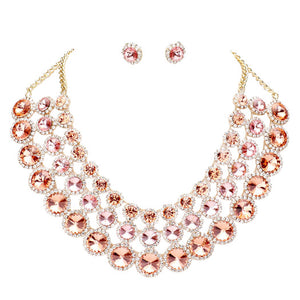 Crystal Pave Trim Round Evening Necklace Earring Set