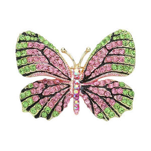 Gold Pink Rhinestone Pave Butterfly Pin Brooch adds a touch of elegance to any outfit. Featuring dazzling rhinestones in a pave butterfly design, this pin exudes a sophisticated and polished look. Perfect for both casual and formal occasions, this versatile accessory will elevate any ensemble.