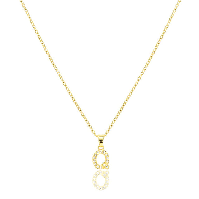 Gold Q Stainless Steel CZ Stone Paved Monogram Pendant Necklace is the perfect accessory for adding a touch of glamour and personalization to any outfit. Crafted from high-quality stainless steel, this necklace is adorned with sparkling CZ stones in a beautiful monogram design. Elevate your style with this elegant and unique piece.