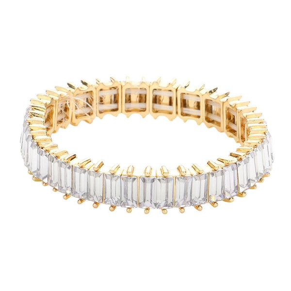 Gold Rectangle Stone Stretch Evening Bracelet, This Rectangle Stone Stretch Evening Bracelet adds an extra glow to your outfit. Pair these with tee and jeans and you are good to go. Jewelry that fits your lifestyle! It will be your new favorite go-to accessory. create the mesmerizing look you have been craving for! Can go from the office to after-hours with ease, adds a sophisticated glow to any outfit on a special occasion