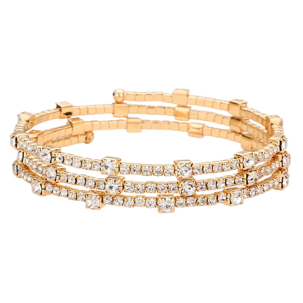 Gold Rhinestone Coil Evening Bracelet, get ready with this rhinestone bracelet to receive the best compliments on any special occasion. This classy evening bracelet is perfect for parties, Weddings, and Evenings. Awesome gift for birthdays, anniversaries, Valentine’s Day, or any special occasion.