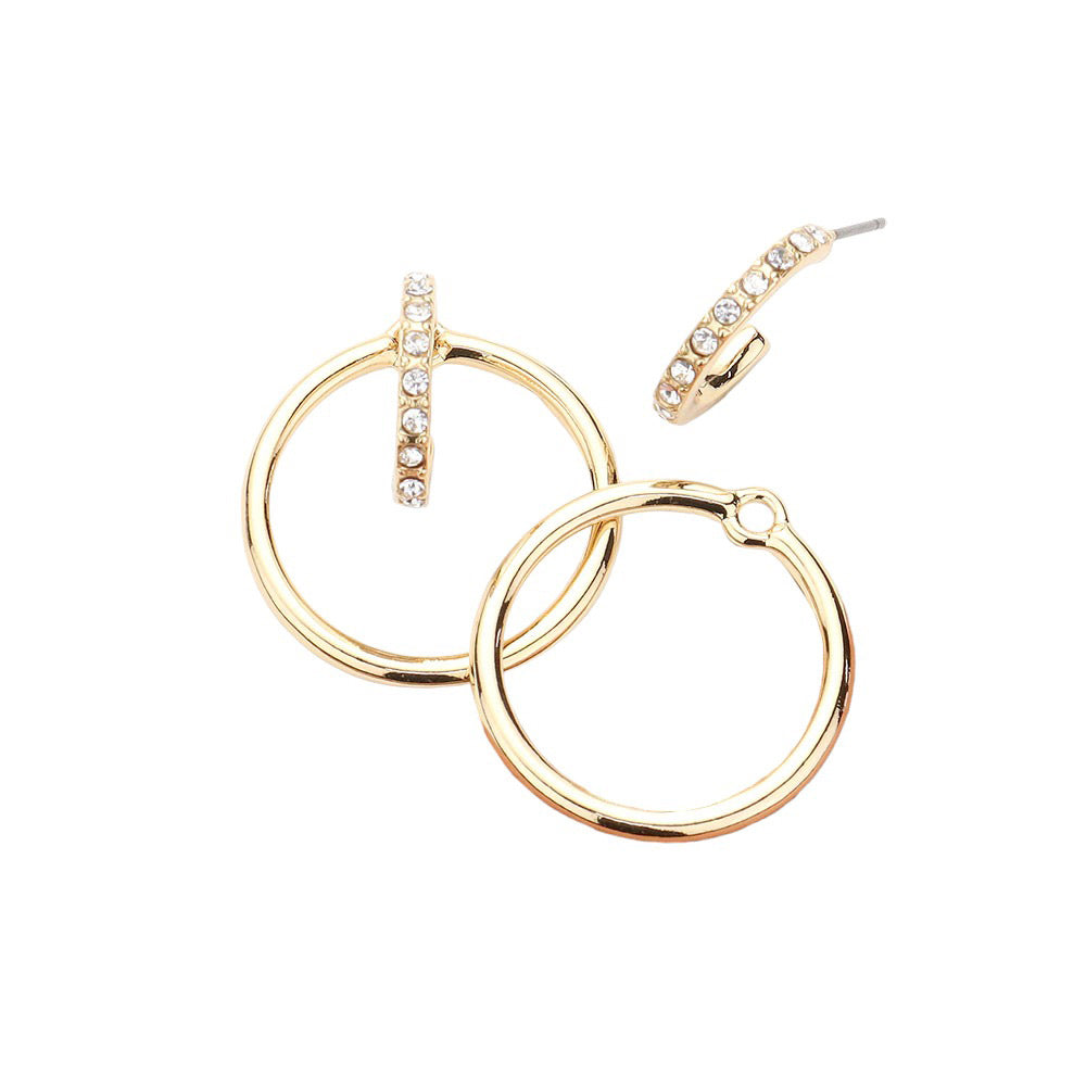 Gold Rhinestone Embellished Open Metal Circle Dangle Earrings, make a stylish, statement-making addition to any outfit. The metal circle is encrusted with rhinestones for a sparkly accent and to enhance the gorgeous open design. Perfect for adding a touch of glamour to any special look or making an exquisite gift. 