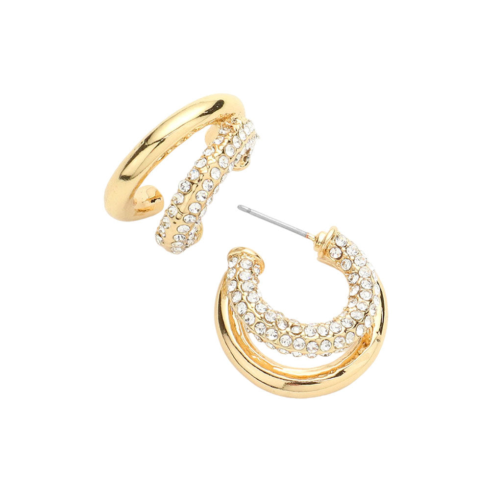 Gold Rhinestone Embellished Split Metal Hoop Earrings, get ready with these rhinestone hoop earrings to receive the best compliments on any special occasion. These classy rhinestone earrings are perfect for parties, Weddings, and Evenings. Awesome gift for birthdays, anniversaries, Valentine’s Day, or any special occasion.