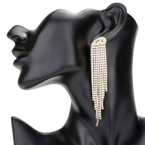 Rhinestone Fringe Drop Evening Earrings - Gold
