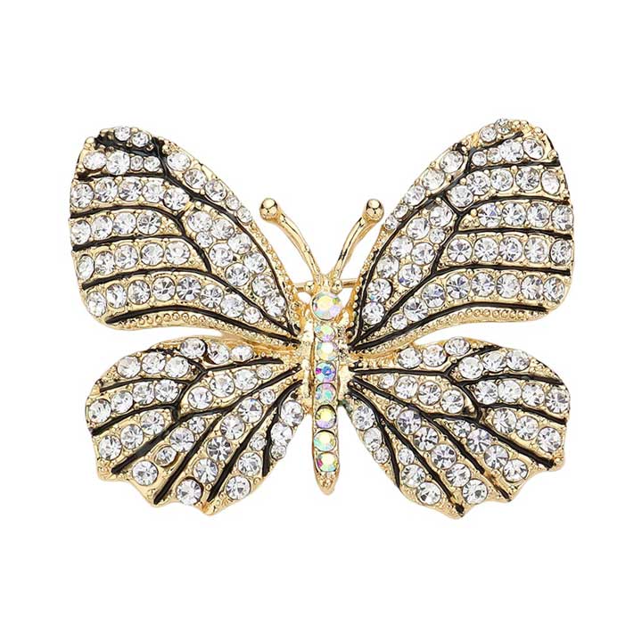 Gold Rhinestone Pave Butterfly Pin Brooch adds a touch of elegance to any outfit. Featuring dazzling rhinestones in a pave butterfly design, this pin exudes a sophisticated and polished look. Perfect for both casual and formal occasions, this versatile accessory will elevate any ensemble.