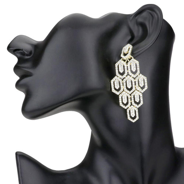 Gold Rhinestone Pave Hexagon Link Statement Evening Earrings, get ready with these rhinestone earrings to receive the best compliments on any special occasion. These classy evening earrings are perfect for parties, Weddings, and Evenings. Awesome gift for birthdays, anniversaries, Valentine‚Äö√Ñ√¥s Day, or any special occasion.