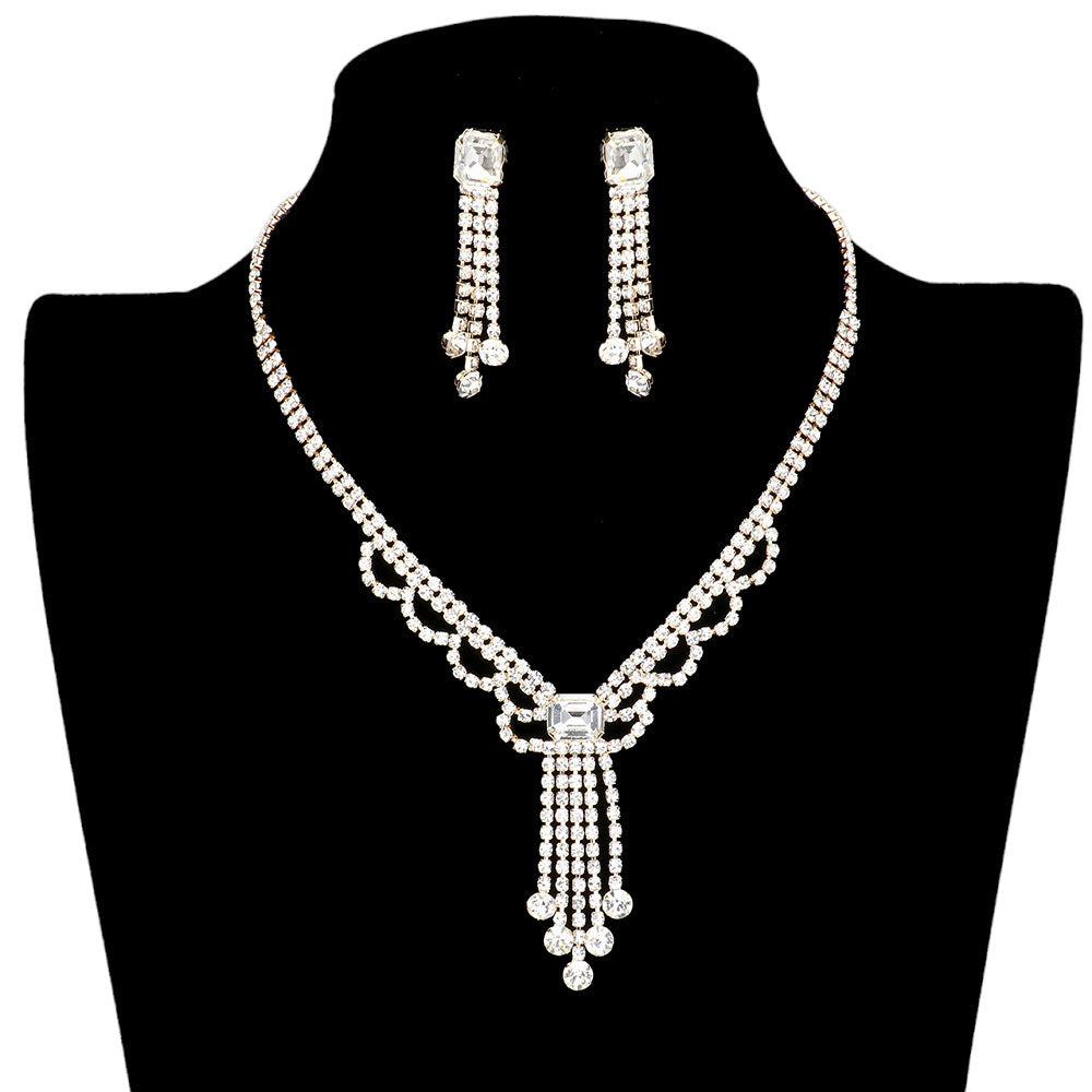 Silver Rhinestone Pave Round Stone Tip Fringe Necklace, get ready with this rhinestone fringe necklace to receive the best compliments on any special occasion. This classy rhinestone necklace is perfect for parties, weddings, and evenings. Awesome gift for birthdays, anniversaries, Valentine’s Day, or any special occasion.