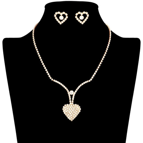 Collar de corazón con diamantes de imitación pavimentados - Oro