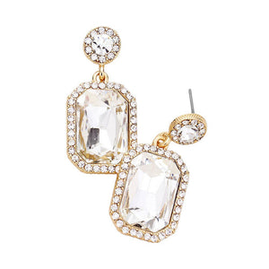 Gold Rhinestone Rectangle Stone Evening Earrings, boast an elegant, timeless design with glistening rhinestones to add a touch of sophistication to your look. The alloy metal is sturdy and durable, making these earrings perfect for any special occasion or day-to-day wear. An exquisite gift for loved ones on any special day.
