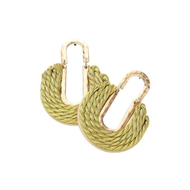 Gold-Rope Embellished Abstract Earrings, Unique and modern design that is sure to elevate any outfit. The intricate rope detailing adds a touch of elegance, while the abstract shape makes a bold statement. Made with high-quality materials, these earrings are lightweight and comfortable for all-day wear. 