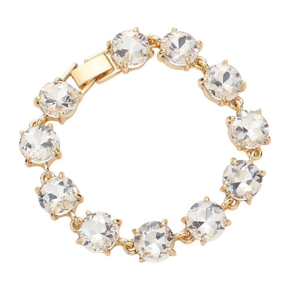 Gold Round Stone Link Evening Bracelet, this beautiful Evening Bracelet is crafted from high-quality materials to ensure a luxurious and comfortable fit. It provides a timeless look that will add sophistication to any outfit. Perfect Gift for December Birthdays, Christmas, and gifts for your friends and family.