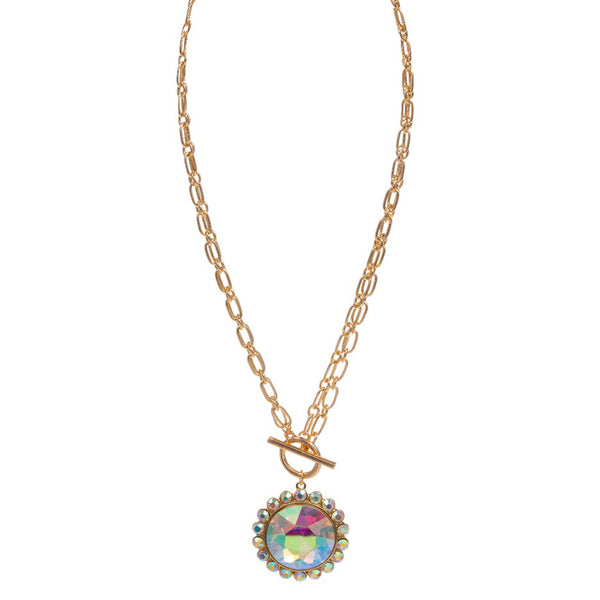 Gold Round Stone Pendant Toggle Necklace, is crafted with a classic and elegant design. It features a round stone pendant and toggle closure, making it easy to adjust and secure. Its polished finish adds a timeless look that will never go out of style. The perfect pick for every occasion.