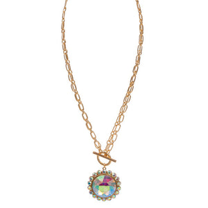 Gold Round Stone Pendant Toggle Necklace, is crafted with a classic and elegant design. It features a round stone pendant and toggle closure, making it easy to adjust and secure. Its polished finish adds a timeless look that will never go out of style. The perfect pick for every occasion.