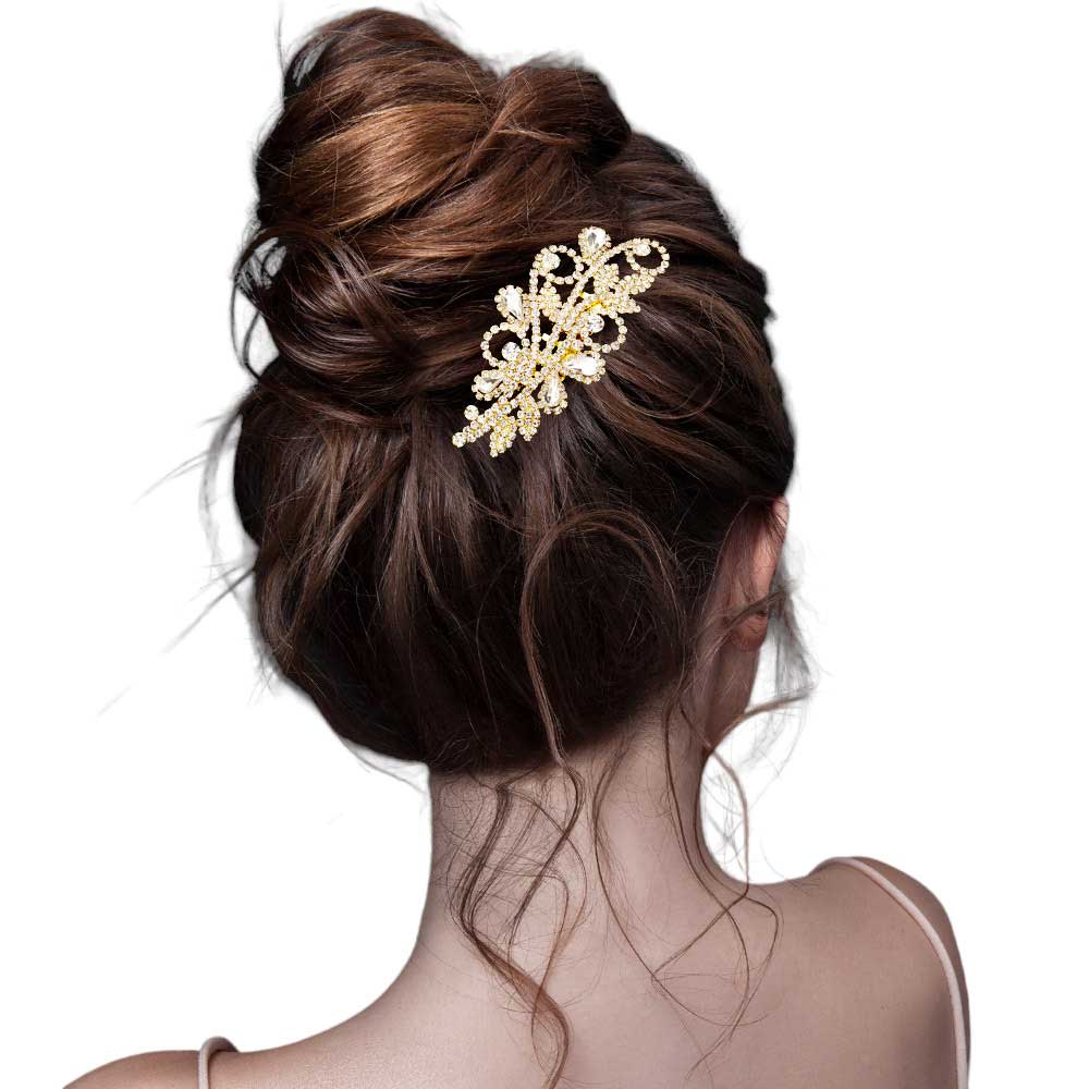 Gold Round Teardrop Stone Accented Hair Comb, amps up your hairstyle with a glamorous look on special occasions with this Hair Comb! Add spectacular sparkle to your hair that brightens your moments with joy. Perfect for adding just the right amount of shimmer & shine.  It will add a touch of class to all special events.