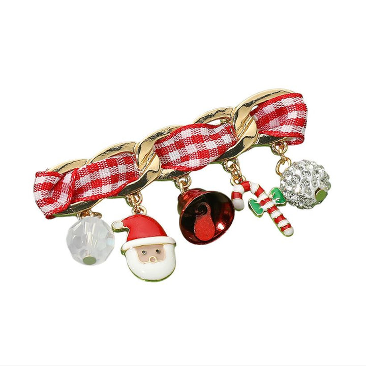 Celebrate the season with this cheerful holiday charm bracelet featuring festive icons like Santa, candy canes, and bells. The classic ribbon weave adds a cozy touch, making it the perfect accessory for spreading joy and sparkle at every holiday gathering.