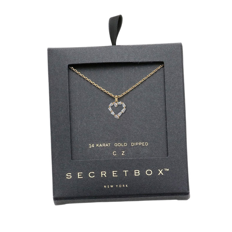Gold Secret Box 14K Gold Dipped CZ Heart Pendant Necklace, is beautifully designed with a Heart theme that will make a glowing touch on everyone. The beautifully crafted design adds a gorgeous glow to any outfit. Perfect Birthday Gift, Mother's Day Gift, Anniversary Gift, Graduation Gift, Prom Jewelry, Thank you Gift.