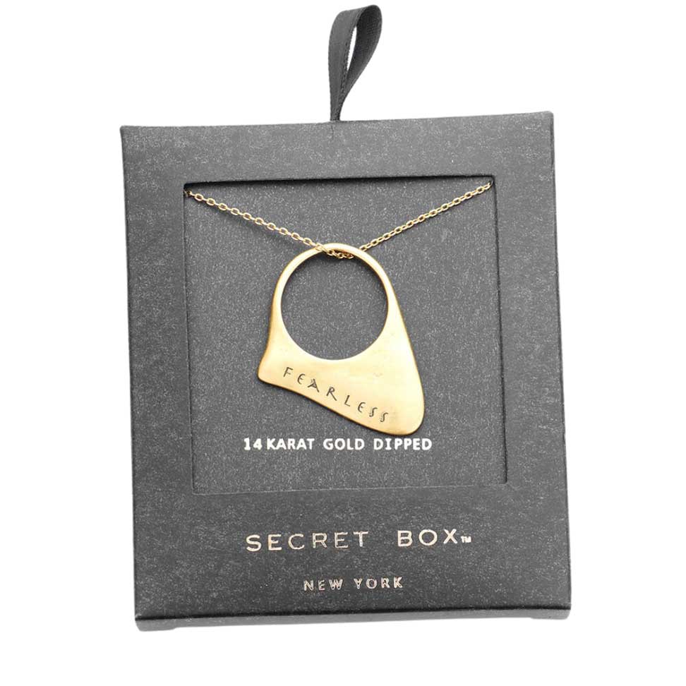 Gold Secret Box 14K Gold Dipped Fearless Pendant Necklace. Get ready with these Necklace, put on a pop of color to complete your ensemble. Perfect for adding just the right amount of shimmer & shine and a touch of class to special events. This necklace is perfect Mother's Day gift for all the special women in your life.