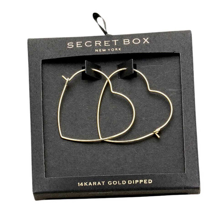 Gold Secret Box 14K Gold Dipped Heart Hoop Earrings, are fun handcrafted jewelry that fits your lifestyle, adding a pop of pretty color. Enhance your attire with these vibrant artisanal earrings to show off your fun trendsetting style. Great gift idea for your Wife, Mom, your Loving one, or any family member.