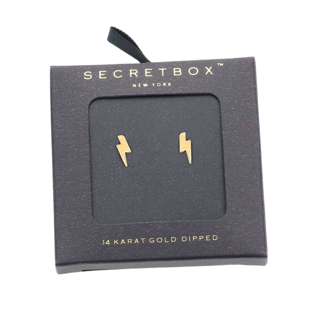 Yellow Gold Secret Box 14K Gold Dipped Lightning Bolt Stud Earrings, Get ready with these Lightning Bolt Stud Earrings, put on a pop of color to complete your ensemble. Perfect for adding just the right amount of shimmer & shine and a touch of class to any events. Perfect Gift for Birthday, Anniversary, Mother's Day, Graduation.