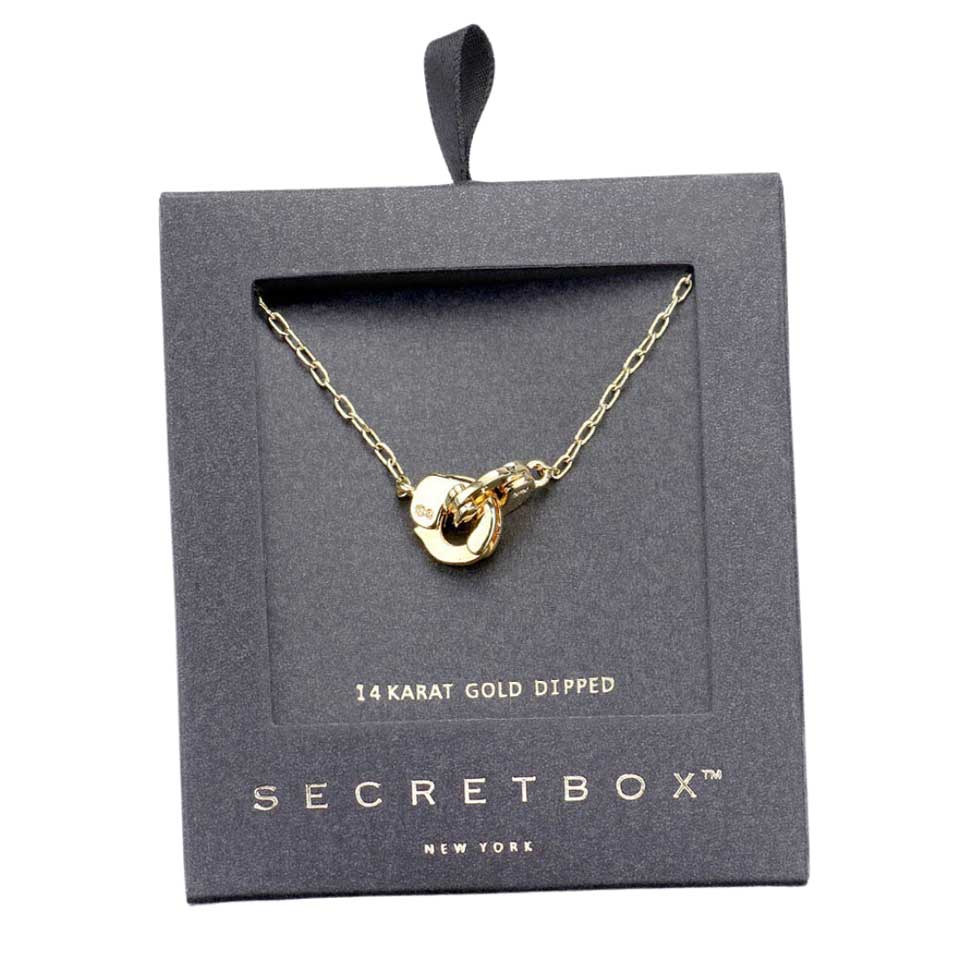 Gold Secret Box 14K Gold Dipped Metal Handcuffs Pendant Necklace. Get ready with these Necklace, put on a pop of color to complete your ensemble. Perfect for adding just the right amount of shimmer & shine and a touch of class to special events. This necklace is perfect  gift for all the special women in your life.