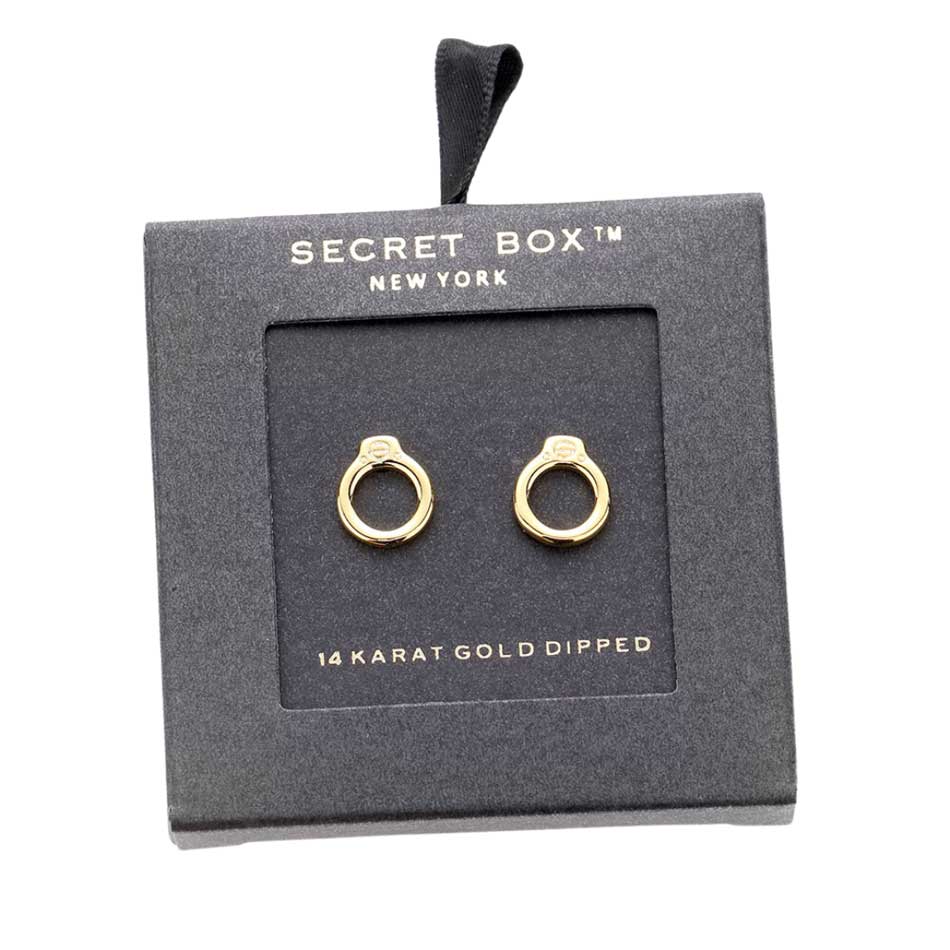 Yellow Gold Secret Box 14K Gold Dipped Open Metal Stud Earrings, show your perfect class anywhere, any time. The beautifully crafted design adds a gorgeous glow to outfit. Jewelry that fits your lifestyle adding extra luxe! Perfect gift for Birthday, Anniversary, Mother's Day, Anniversary, Graduation, Prom Jewelry, Just Because. 