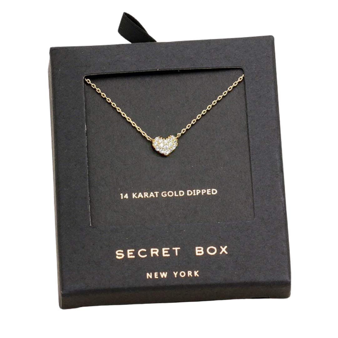 Gold Secret Box 14k Gold Dipped Crystal Heart Pendant Necklace, will surely amp up your beauty and show your perfect class anywhere, any time. Perfect Birthday Gift, Anniversary Gift, Mother's Day Gift, Anniversary Gift, Graduation Gift, Prom Jewelry, Just Because Gift, Thank You Gift, or Charm Necklace. Stay beautiful.