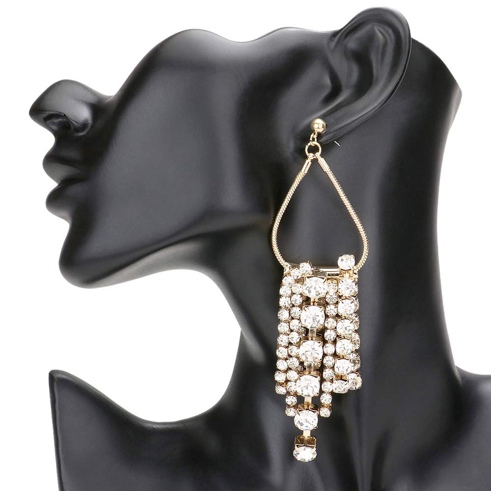 Gold Secret Box Open Metal Bubble Stone Fringe Evening Earrings, showcase a stylish teardrop design with bubble stone accents and fringe detailing. Crafted in stunning compliant metal, these earrings will bring a touch of glamour to any special occasion outfit. Perfect gift item for anyone you care about on any special day.