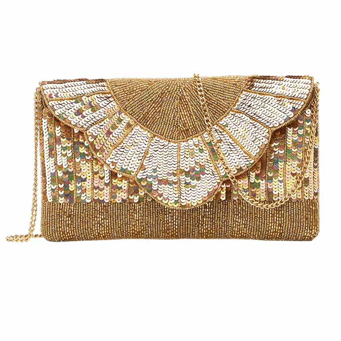 Gold Sequin Seed Beaded Clutch Crossbody Bag, this clutch crossbody bag with a chain strap is versatile enough for carrying throughout the week. Simple and leisurely, elegant and fashionable, suitable for women of all ages. Perfect for traveling, beach, shopping, camping, dating, and other outdoor activities in daily life.