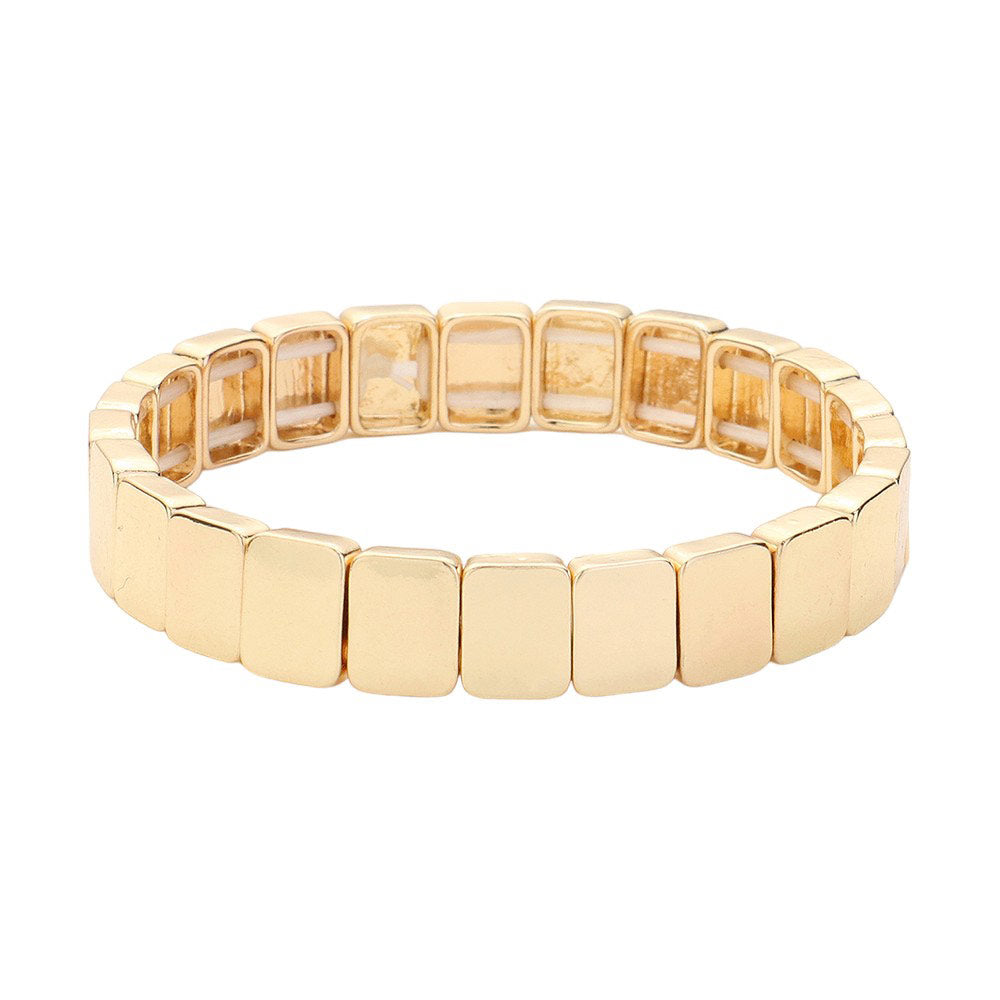 Gold Square Metal Stretch Bracelet, is expertly designed for a secure yet comfortable fit. Made with high-quality materials, it offers durability and a modern, sleek look. Its square shape adds a unique touch to any outfit, making it a versatile accessory for any occasion.