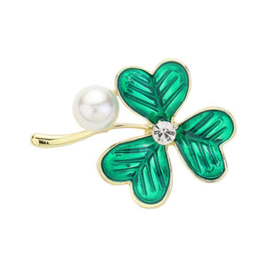 Gold Green St Patrick's Day Clover Pearl Pin Brooch Green Clover Brooch Pin, perfect to accent your love for the Irish. The luck of the Irish will be with this year, these cute shamrock are the perfect accessory to finish off any festive look. Show your Irish pride, spread some Paddy magic, good luck, good cheer, Irish magic