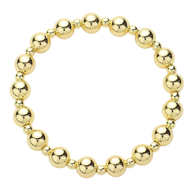 Gold Stainless steel ball beaded stretch bracelet offers durability and style. Crafted with high-quality materials, it provides a sleek and modern look with its ball-beaded design. Its stretchy fit makes it comfortable for everyday wear, making it a versatile addition to any jewelry collection.