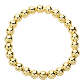 Gold Stainless Steel ball-beaded stretch Bracelet is made with durability and style in mind. The stainless steel material provides long-lasting wear, and the beaded design adds a touch of elegance. Perfect for any occasion, this bracelet effortlessly elevates any look.