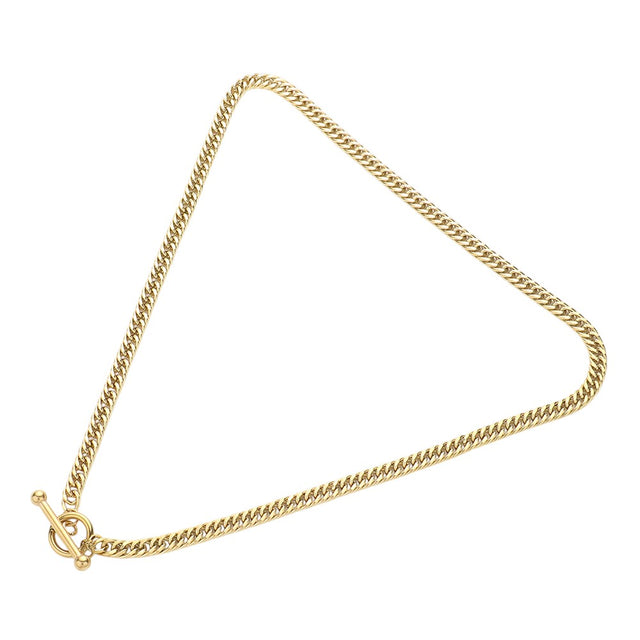 Gold Stainless Steel Chain Toggle Necklace is crafted from strong and durable stainless steel. The toggle clasp adds a touch of sophistication and security, making it a perfect accessory for any occasion. Its high-quality material ensures long-lasting wear, making it a great investment for your jewelry collection.