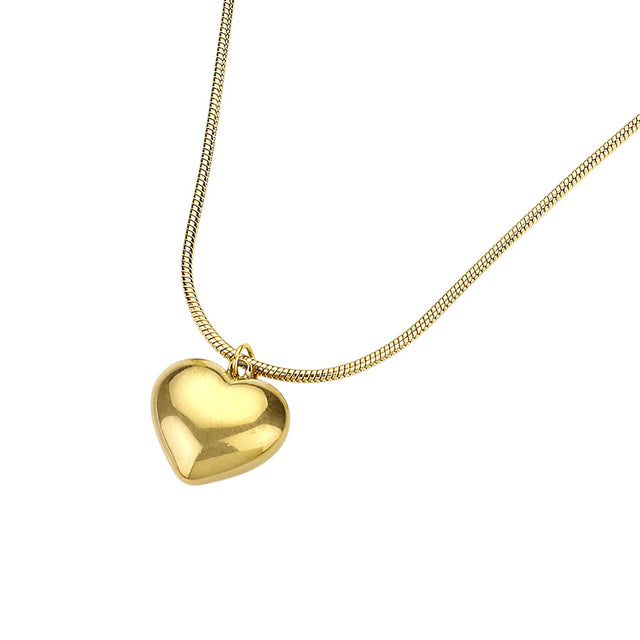 Gold Stainless steel heart pendant necklace is a durable and stylish accessory. Made from high-quality stainless steel, it is resistant to tarnishing and corrosion, ensuring a long-lasting shine. Perfect for adding a touch of elegance to any outfit, this necklace is a must-have for any fashion-forward individual.
