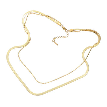 Gold Stainless Steel Herringbone Chain Layered Necklace offers a sleek and stylish addition to any outfit. Crafted from high-quality stainless steel, this necklace is durable and resistant to tarnishing. Its herringbone chain design adds a unique touch, making it a versatile piece for any occasion. Elevate your look with this modern and sophisticated accessory.