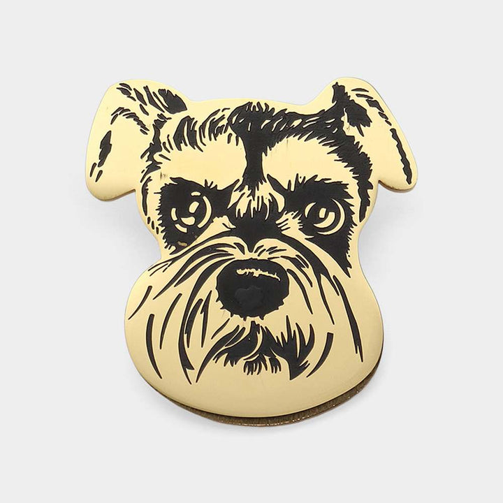 Gold Stainless Steel Schnauzer Dog Face Pin Brooch is expertly crafted with high-quality stainless steel material, ensuring durability and longevity. Its sleek design features the charming face of a schnauzer dog, making it a perfect accessory for dog lovers and a great addition to any outfit.