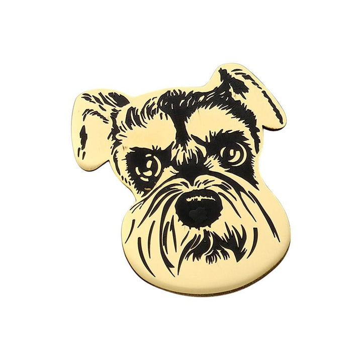 Gold Stainless Steel Schnauzer Dog Face Pin Brooch is expertly crafted with high-quality stainless steel material, ensuring durability and longevity. Its sleek design features the charming face of a schnauzer dog, making it a perfect accessory for dog lovers and a great addition to any outfit.