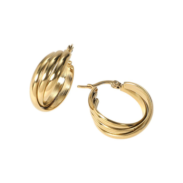 Stainless Steel Twisted Pin Catch Hoop Earrings - Clear Gold - Earrings