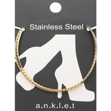 Gold Stainless steel wheat link chain anklet is both stylish and durable. Made from high-quality stainless steel, it is resistant to tarnishing and is suitable for daily wear. Its unique wheat link design adds an elegant touch to any outfit. Upgrade your style with this versatile and long-lasting anklet.