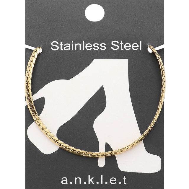 Gold Stainless steel wheat link chain anklet is both stylish and durable. Made from high-quality stainless steel, it is resistant to tarnishing and is suitable for daily wear. Its unique wheat link design adds an elegant touch to any outfit. Upgrade your style with this versatile and long-lasting anklet.